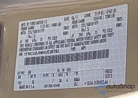 2017 Ford Escape Titanium from USA, damaged, VIN 1FMCU0J94HUE28782